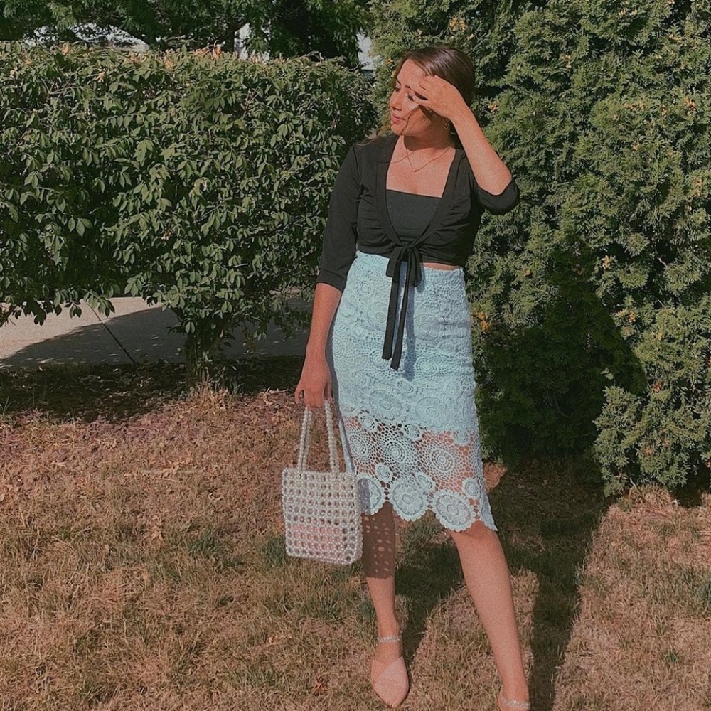 Latiste by Amy Blue Scallop trim lace crochet midi skirt